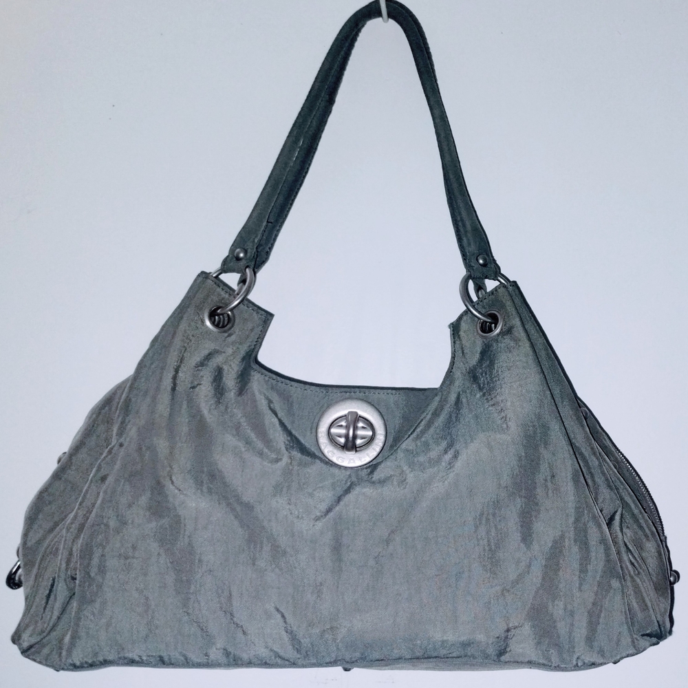 Large Gray & Yellow Multi Pocket Handbag By Baggallini. EUC